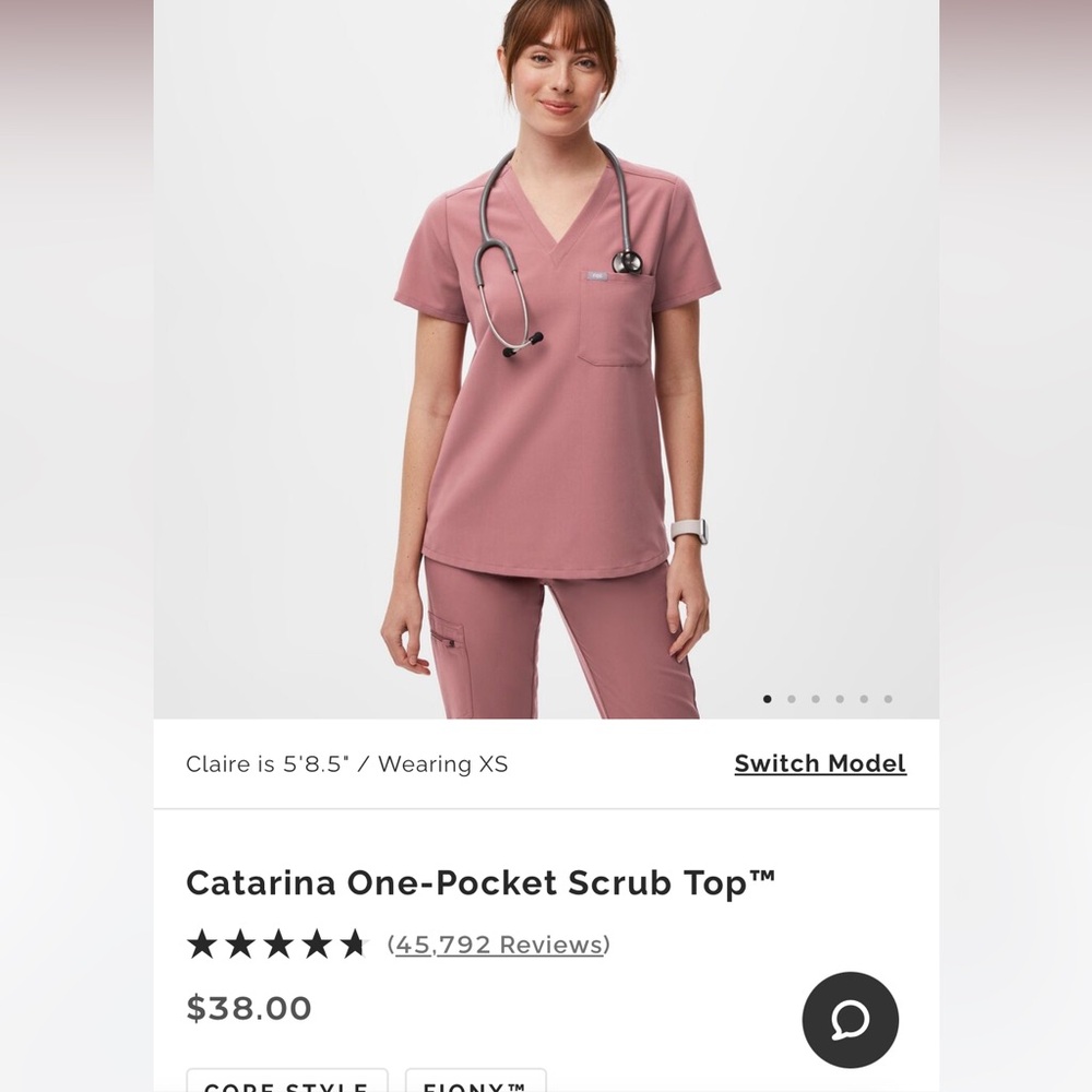 Figs Scrubs Top - Size XS - Color Mauve